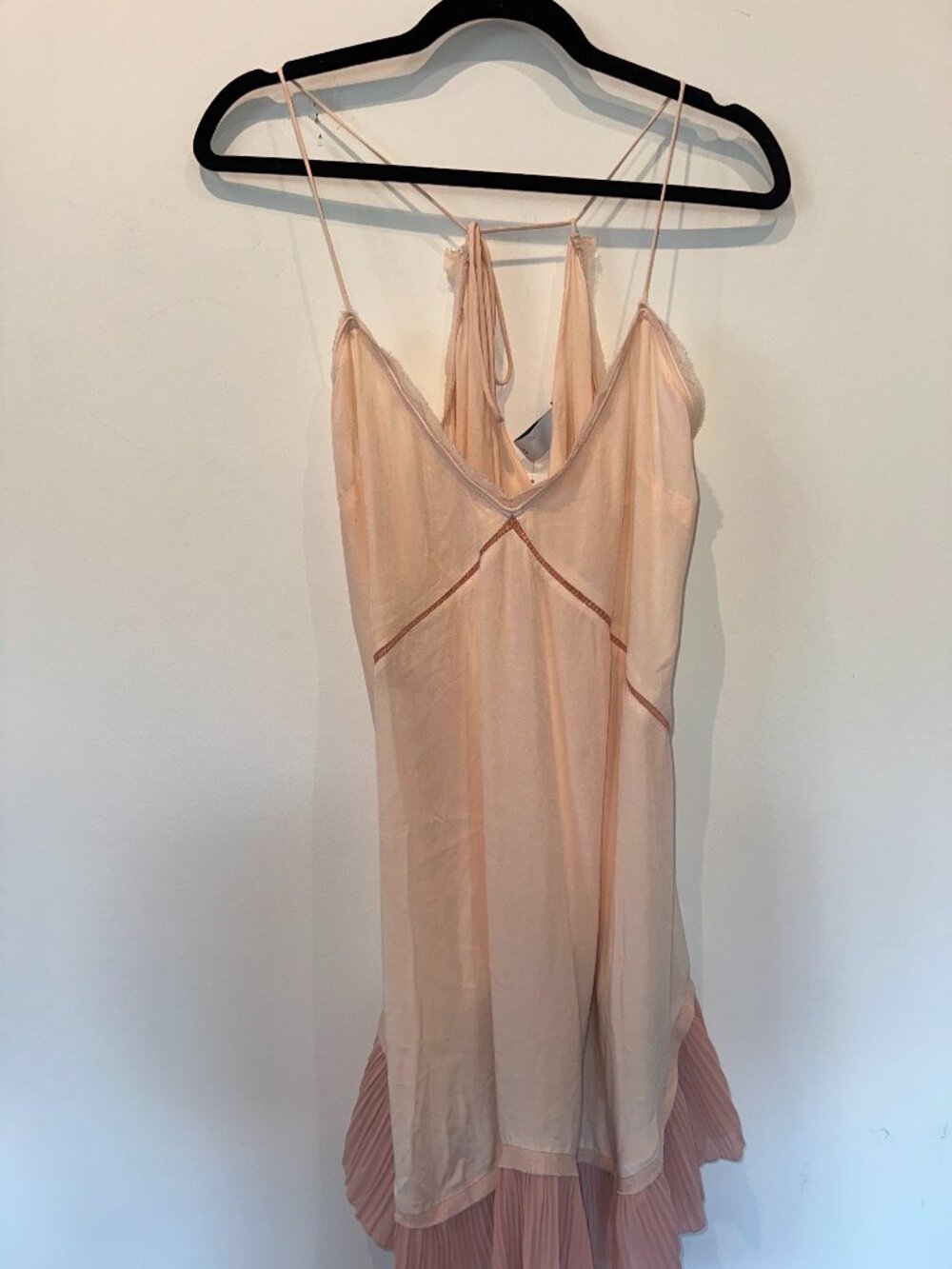 H&M Edition Pink Slip Dress Pleated Hem Spaghetti Strap Midi Dress